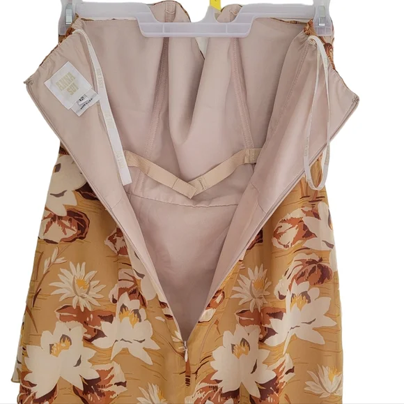 Anna Sui Strapless Silk Georgette Dress Brown Floral Ruched Wrap-Effect … - Picture 7 of 17